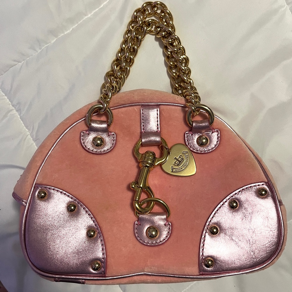 SOLD - Juicy Couture Pink Velour Bowler Bag